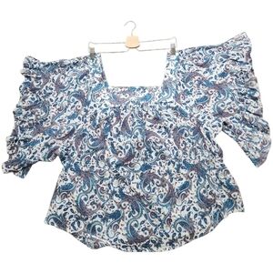 Terra & Sky Multi-Color Cotton Batwing Paisley Print Blouse Size 2X